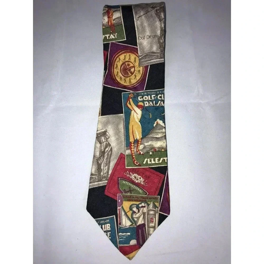 VTG Guess by Georges Marciano Travel Golf Posters 100% Silk Classic Neck Tie